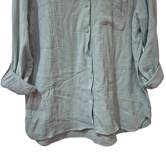 Anne Klein Women's Sage Green Cotton Gauze Button Down Shirt NEW NWOT - Picture 6 of 12
